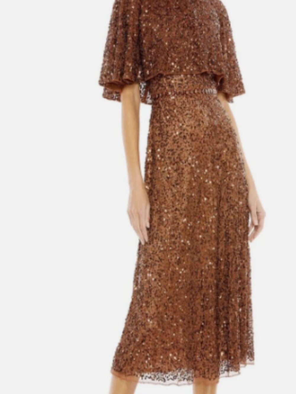 Mac Duggal 5577 Embellished Cocktail Midi Dress Size 6 Copper Cape Sleeves NWT